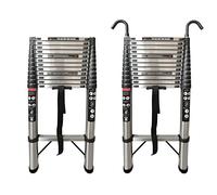 Échelle télescopique en acier inoxydable de 5 m avec pieds antidérapants, échelle extensible portable pour travail domestique et extérieur, capacité de 150 kg, avec kit de crochet de toit
