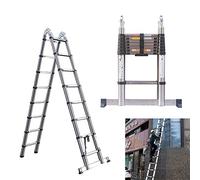 Echelle Telescopique en Acier Inoxydable, Échelle Pliante 5M Multifonction Echelle Escabeau, 16 Marches Échelle Télescopique Pliante, Charge Max.330 LBS (2,5M + 2,5M)