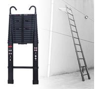 Échelle télescopique en aluminium 3,8 m avec 2 crochets, échelle pliante en aluminium extensible avec 13 barreaux, échelle de grenier pliante antidérapante, légère et facile à transporter, capacité de