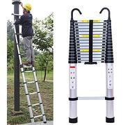 Échelle télescopique en aluminium 5 m avec 2 crochets, solide et robuste, échelle coulissante antidérapante, échelle de grenier, échelle de chargement 150 kg, capacité de charge EN131