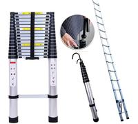 Échelle télescopique en aluminium - 6,2 m - 20,3 ft - Extra long Échelle extensible - Avec 2 crochets - Détachable