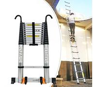 Échelle télescopique en aluminium 8 m, 7 m, 6 m, 5 m, 4 m, 2 m avec crochet amovible, charge maximale de 150 kg, parfaite pour toit, grenier, maison et camping-car, couleur noire
