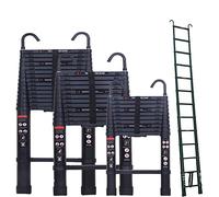 Échelle Télescopique en Aluminium avec 2 Crochets, Antidérapante Portable Échelle Extensible de 3,2 m avec 11 échelons, pour extérieur et intérieur, Charge maximale : 150 kg, Noir