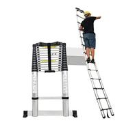 Échelle télescopique en aluminium avec barre stabilisatrice, échelle extensible de 5 m pour constructeurs de maison, greniers et utilisation d'urgence, capacité de 150 kg, design portable et durable