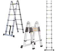 Échelle télescopique en aluminium avec cadre A de 3,8 m (1,9 + 1,9 m) - Portable - Multifonction - Charge maximale : 150 kg - Pour la maison, le bureau, le bricolage, les ouvriers du bâtiment