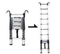 Échelle télescopique en aluminium de 2 m avec crochets - Capacité de 150 kg - Multifonction - Pour la maison, le bureau, le grenier - Design compact pour un rangement facile