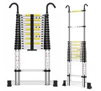 Échelle télescopique en Aluminium de 20 Pieds avec Crochets, échelle Extensible Portable à Hauteur réglable pour l'accès au Garage du Grenier de la Maison - 6,2 m, légère et