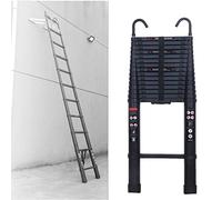 Échelle télescopique en aluminium de 3,8 m avec 2 crochets - Antidérapante - Extensible - 13 échelons - Facile à transporter - Charge maximale : 150 kg - Noir