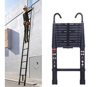 Échelle télescopique en aluminium de 3,8 m avec 2 crochets, échelle extensible antidérapante avec 13 barreaux, capacité de charge de 150 kg, certification EN131, Noir