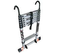 Échelle télescopique en aluminium de 4,6 m pour camping-car et tente de toit, très résistante, capacité de 200 kg, échelle extensible portable avec crochet amovible et barre stabilisatrice pour une