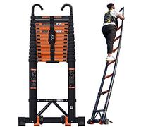 Échelle télescopique en aluminium de 5,5 m, capacité de 200 kg, réglable de 3 m à 5,5 m avec barre stabilisatrice, très résistante, idéale pour un usage domestique et professionnel Noir