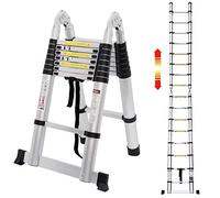 Échelle télescopique en aluminium de 5 m - Extensible - 2,5 m + 2,5 m - Avec stabilisateur - Grande capacité de charge : 150 kg