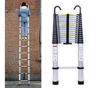 Échelle Télescopique en Aluminium de 6,2 m avec 2 Crochets, Échelle Extensible avec 15 Étapes, Échelle Multifonctionnelle Échelle Polyvalente, Charge de 150 kg, EN131