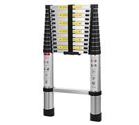 Échelle télescopique en Stainless Steel de 3,8 m - Extensible - Charge maximale : 150 kg - EN131 - Échelle Pliable Multifonction - 13 marches pour Bureau, Maison, loft