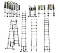 échelle Télescopique en Stainless Steel, échelle télescopique Extensible, Escabeau Telescopique échelle Pliable Loft Ladder,Certifié EN131, Résistance à 150kg, 3,8M(1,9M+1,9M