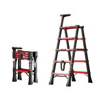 Échelle télescopique Escabeau léger en Acier, avec Rampe Simple rétractable et pédale antidérapante, for la Maison, Le Bureau et la Cuisine Échelles Pliante Loft(Black+Red,5 Steps)