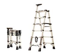 Échelle télescopique Escabeau léger en Acier, avec Rampe Simple rétractable et pédale antidérapante, for la Maison, Le Bureau et la Cuisine Échelles Pliante Loft(Wit,6 Steps)