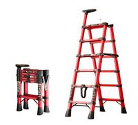 Échelle télescopique Escabeau léger en Acier, avec Rampe Simple rétractable et pédale antidérapante, for la Maison, Le Bureau et la Cuisine Échelles Pliante Loft(Rot,6 Steps)