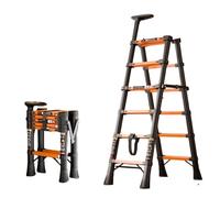Échelle télescopique Escabeau léger en Acier, avec Rampe Simple rétractable et pédale antidérapante, for la Maison, Le Bureau et la Cuisine Échelles Pliante Loft(Black+Orange,6 Steps)