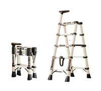 Échelle télescopique Escabeau léger en Acier, avec Rampe Simple rétractable et pédale antidérapante, for la Maison, Le Bureau et la Cuisine Échelles Pliante Loft(Wit,5 Steps)