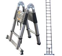 Echelle Télescopique Extensible 3,8m, Professionnelle Échelle Pliable Acier Inoxydable - Escabeau Loft Télescopique Une Barre Stabilisatrice, Charge Maximale 150kg, EN131