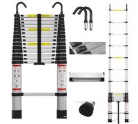 Échelle télescopique Extensible de 14,5 Pieds en Métal avec 2 Crochets, Pieds en Caoutchouc antidérapants, Polyvalente et Repliable, 4,4 m