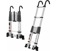 Échelle télescopique extensible de 2,7 m avec marches larges de 80 mm, échelle pliable multi-usage, 2,7 m à 5 m pour accès au toit extérieur, design télescopique robuste, idéal pour un usage
