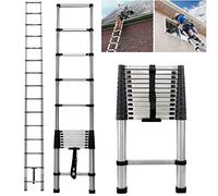 Échelle télescopique extensible de 3,8 m à 13 marches en acier inoxydable - Échelle télescopique rétractable - Hauteur réglable - Capacité de 150 kg - EN131