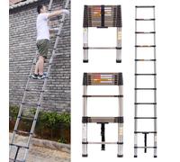 Échelle Télescopique Extensible de 3.8m, Echelle Télescopique en Acier Inoxydable, Échelle Multifonction avec 13 Echelons, Antidérapante, Charge Maximale: 150kg, EN131