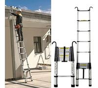 Échelle télescopique extra haute en aluminium de 8 m extensible et réglable pour travaux de toit en extérieur Capacité de 150 kg Polyvalente avec crochets pour usage domestique