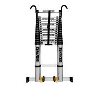 Échelle télescopique extra longue 8 m en aluminium antidérapant avec barre de stabilisation et roulettes, crochets rotatifs portables pour une utilisation facile, idéale pour la maison et les projets