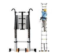 Échelle télescopique extra longue de 5,5 m avec crochet et stabilisateur - Échelle d'extension légère en aluminium pour toit et travail en plein air Supporte 150 kg