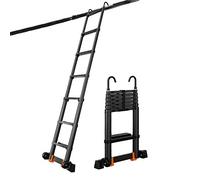 Échelle télescopique légère de 2,7 à 6,4 m, pliable et portable avec barre de support amovible - Parfait pour les projets de bricolage à domicile et une utilisation professionnelle