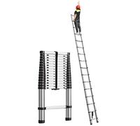 Échelle télescopique multi-usage 8 m Échelle pliable en aluminium noir avec pieds antidérapants Parfait pour la maison, le bureau et l'extérieur F 6,2 m