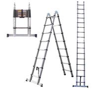 Échelle télescopique multi-usages en acier inoxydable avec cadre en A 5 m EN131 - Fermeture douce et protection contre les pincements pour les doigts, capacité maximale de 150 kg