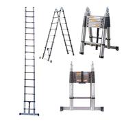 Échelle télescopique multifonction 5m (2,5+2,5), échelle pliante pour grenier/toit d'escalade/utilisation de bureau/de construction, échelle pliante en acier inoxydable, marches antidérapantes