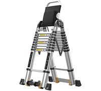 Échelle télescopique multifonctionnelle 3,4 m/4,2 m - Rallonge en Aluminium avec Table à Outils et roulettes. Escabeau de sécurité Pliable pour la Maison, Le Jardin et la