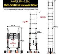 Échelle Télescopique Multifonctions 5,0M en Aluminium Résistant avec Roulettes - Charge 150 kg - 16 Échelons