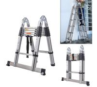 Échelle Télescopique Pliable 1,9m + 1,9 m Forme A - Échelle Extensible en Acier Inoxydable avec Stabilisateur- Échelle Multifonction - Économisez de l'espace, Charge maximale : 150 kg