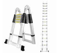 Échelle Télescopique Pliable 2,5 + 2,5 m Forme A - Échelle Extensible en Aluminium avec Stabilisateur- Échelle Multifonction - Économisez de l'espace, Charge maximale : 150 kg