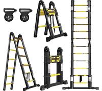 Echelle télescopique Pliable 3,8m Echelle multifonctionnelle Aluminium Echelle multi-usages Echelle extensible 12nombre de barreaux 87cm Capacité de charge 150KG - Noir + Jaune CEEDIR