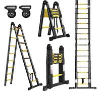 Echelle télescopique Pliable 5m Echelle multifonctionnelle Aluminium Echelle multi-usages Echelle extensible 16nombre de barreaux 90cm Capacité de charge 150KG - Noir + Jaune CEEDIR