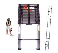 Échelle télescopique pliable en acier inoxydable de 3,8 m - Capacité de charge de 150 kg - Certifié EN131 - Compacte - Usage domestique - Design robuste pour un rangement facile