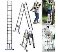 Échelle télescopique pliable en acier inoxydable de 5 m avec stabilisateur, échelle d'extension de cadre 2,5 m + 2,5 m, charge maximale de 150 kg, certifiée EN131