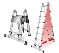Échelle télescopique pliable en aluminium de 5 m - Échelle pliante en aluminium de qualité supérieure avec stabilisateur - Portable et robuste - Multifonction - Extensible - Échelle domestique