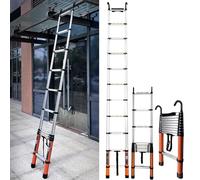 Échelle télescopique pliable en aluminium - Extensible avec crochets et pieds antidérapants pour la maison, le grenier, le camping-car et le toit extérieur