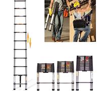 Échelle télescopique pliante 3,2 m - Échelle extensible - En acier antidérapant - Multifonction - 11 échelons - 79 cm à 3,20 m - Charge maximale : 150 kg (3,2 m)