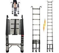 Échelle télescopique pliante de Acier Inoxydable 5M/16.4FT avec crochet amovible, DAYPLUS, capacité de charge de 150 kg