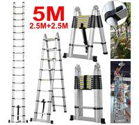 Échelle télescopique polyvalente en aluminium de 16,5 pieds (8,2 pieds + 8,2 pieds)/5M, échelle pliante extensible, marches antidérapantes, capacité de charge de 150 kg
