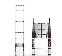 Échelle télescopique portable en acier inoxydable réglable en hauteur, charge maximale 150 kg, extensible jusqu'à 3,2 m
